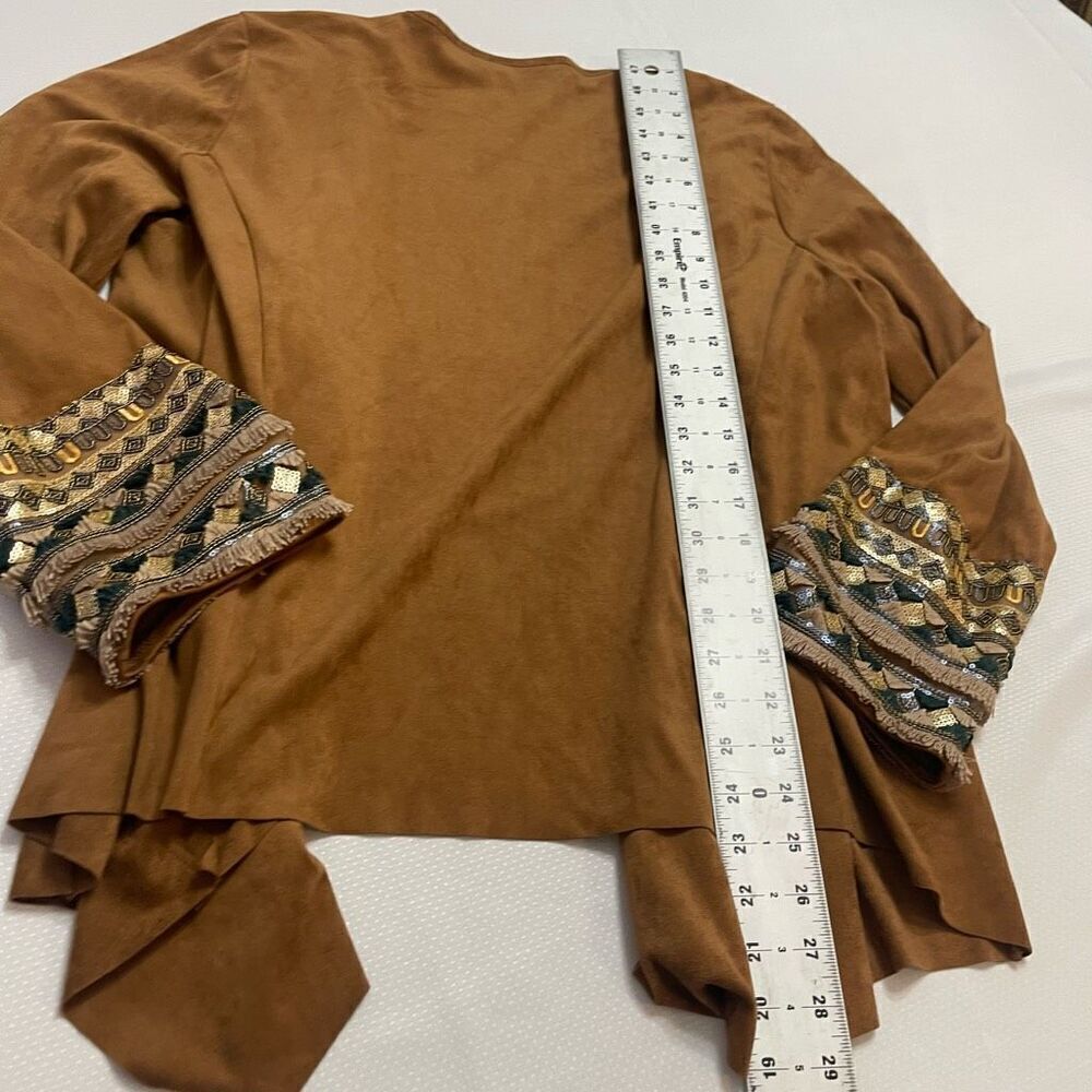 Soft Surroundings Faux Suede Embroidered Cuff Open Draped Cardigan Jacket Sz L - Picture 12 of 12